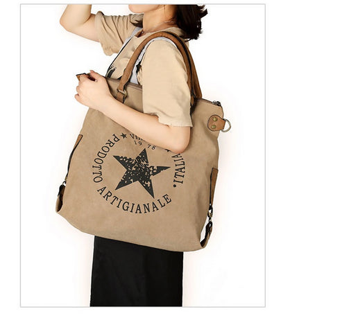 Women Canvas Tote Bag With Pu Leather strap.